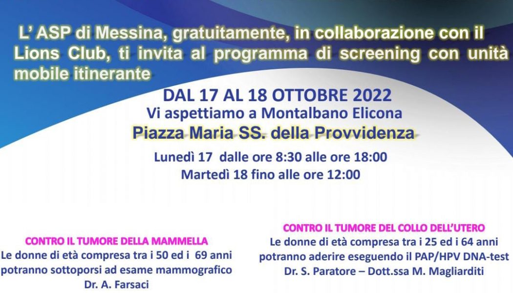 A MONTALBANO L’ASP DI MESSINA E IL LIONS CLUB PER LA PREVENZIONE TUMORI